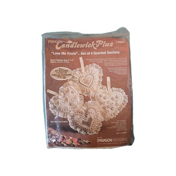 Vintage Paragon Needlecraft Candlewick Plus Love Me Knot 4 Scented Sachets 1983 - Picture 1 of 6